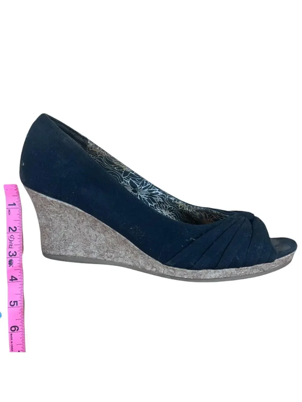 Dexflex Comfort Black Canvas‎ Peep Toe Wedge
